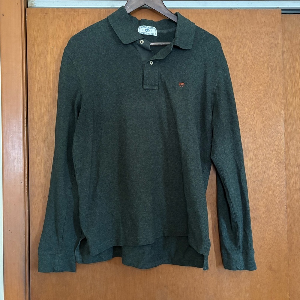 Southern Tide Mens Skipjack Long Sleeve‎ Polo Shirt Green Heather Medium M 38